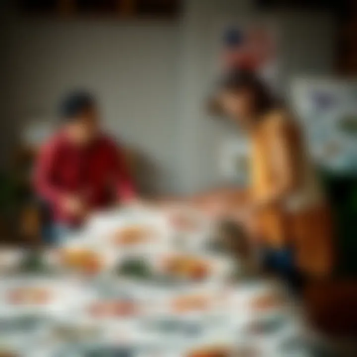 Parents selecting dinosaur bed linens