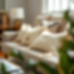 Elegant cream boho throw pillows on a cozy sofa