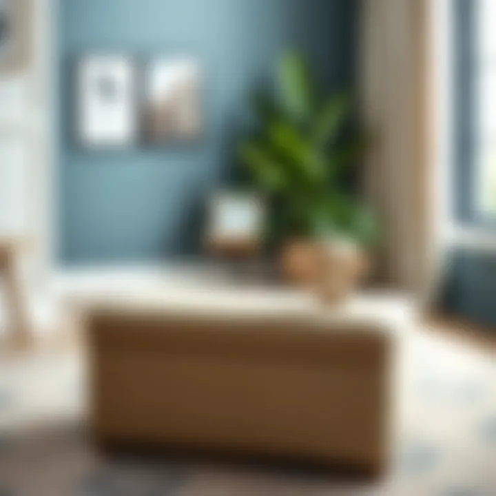 Stylish Upholstered Toy Box as a Decorative Element A stylishly designed upholstered toy box serving as a decorative element