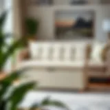 Elegant upholstered toy box in a modern living room setting