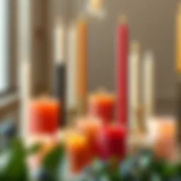 A collection of elegantly designed extra long candles in various colors and textures.