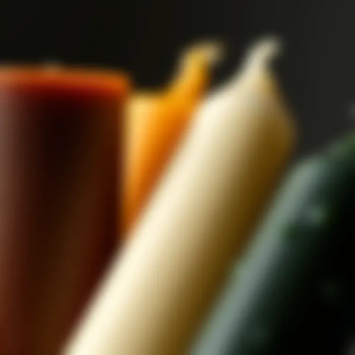 Close-Up of Unique Candle Materials A close-up view of the unique materials used to create extra long candles, showcasing texture and detail.