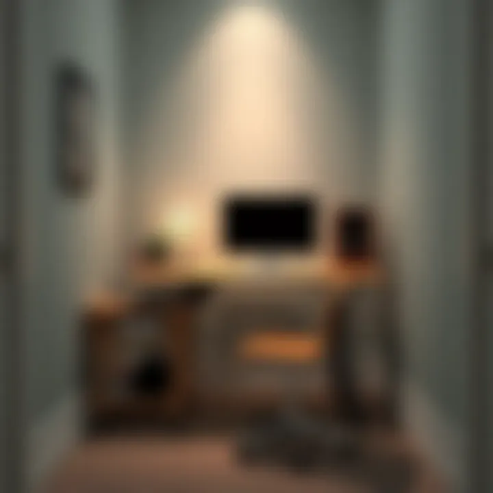 Versatile Small Desk in Compact Environment A small adjustable desk showcasing versatility in a compact space