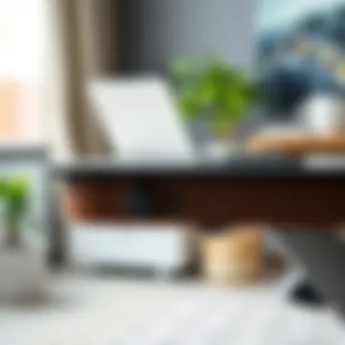 Ergonomic Features of Adjustable Desk Close-up of ergonomic features on a small adjustable desk