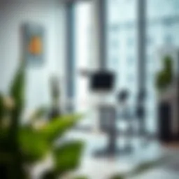 A sleek small adjustable desk in a modern office setting