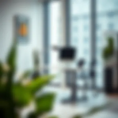 Modern Office with Adjustable Desk A sleek small adjustable desk in a modern office setting