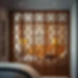 Elegant wooden dressing room divider with intricate design