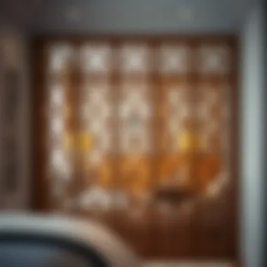 Elegant wooden dressing room divider with intricate design