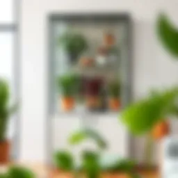 Stylish glass display cabinet showcasing vibrant plant collection