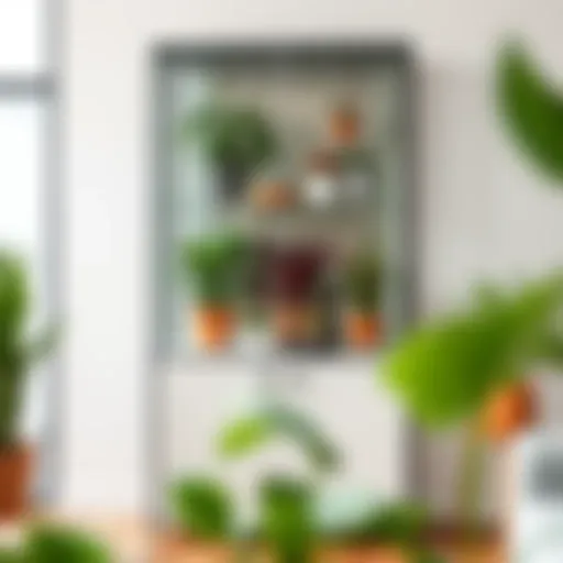 Stylish glass display cabinet showcasing vibrant plant collection