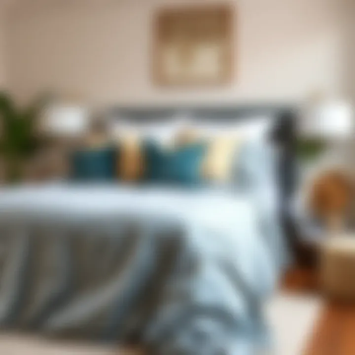 Stylish grey bedspread paired with coordinating bedroom decor