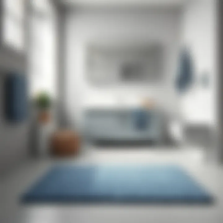 Grey blue bath mat complementing a contemporary bathroom decor