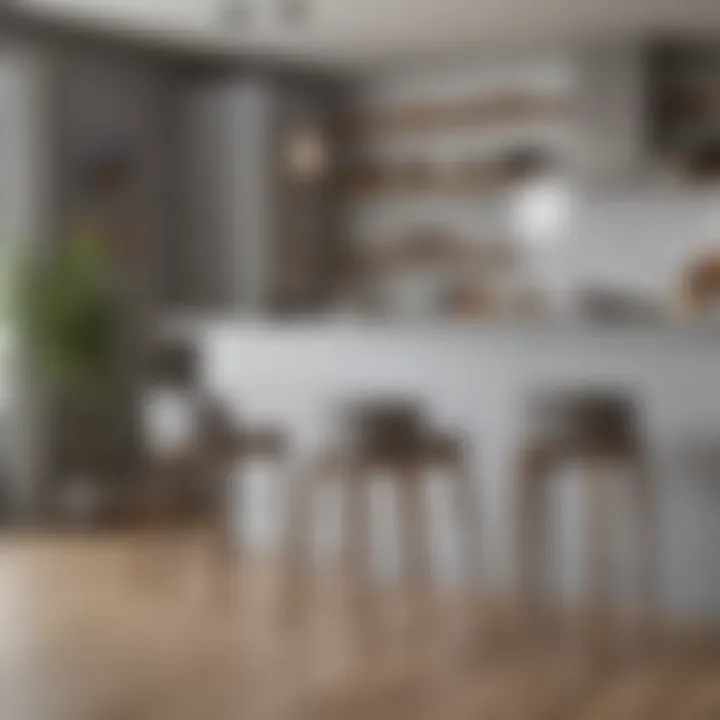 Elegant grey wooden bar stools with backs in a chic kitchen setting