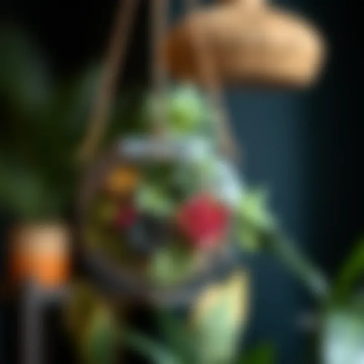 Modern geometric hanging planter with colorful succulents