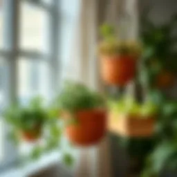 Elegant hanging herb pots showcasing modern design