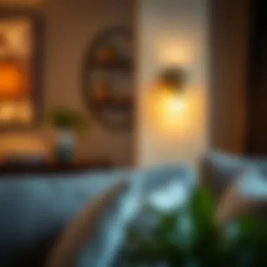 Elegant Wall Sconce in a Cozy Setting Elegant wall sconce with switch illuminating a cozy living room corner