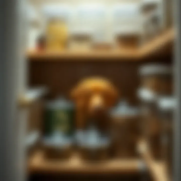 Organized pantry featuring glass containers for pet food