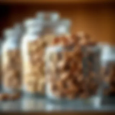Close-up of a glass container filled with premium dog food