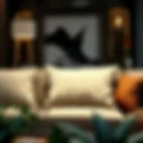 Luxurious large square throw pillow on a modern sofa