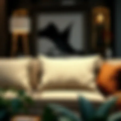 Luxurious large square throw pillow on a modern sofa