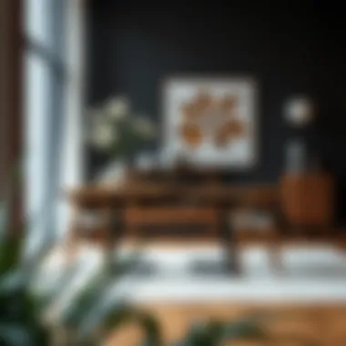 Stylish decor featuring a long narrow serving table in a contemporary setting