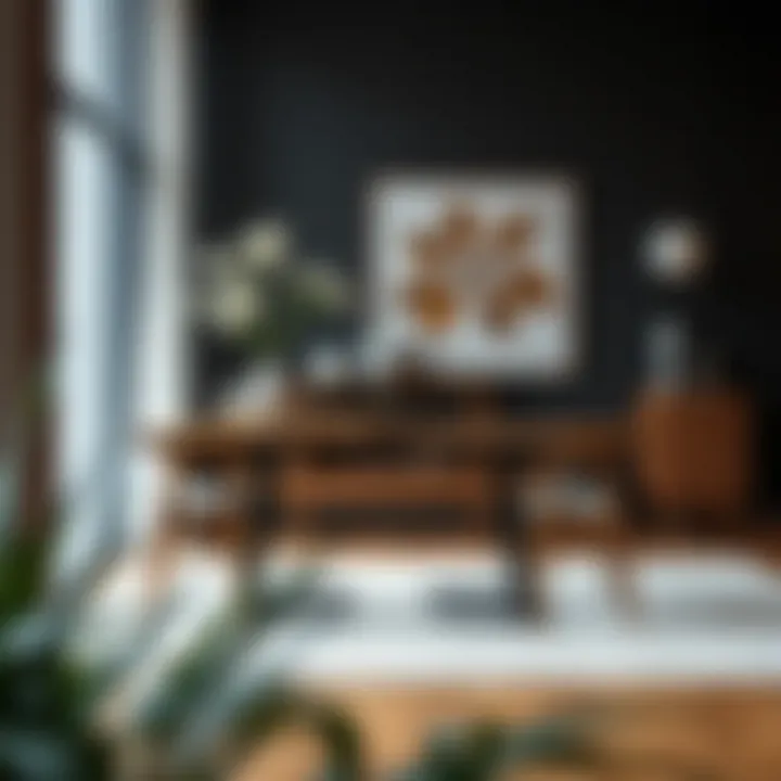 Stylish decor featuring a long narrow serving table in a contemporary setting