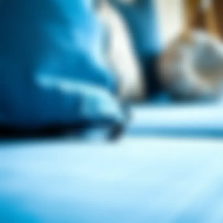 Close-up of blue outdoor cushion fabric showcasing texture and quality