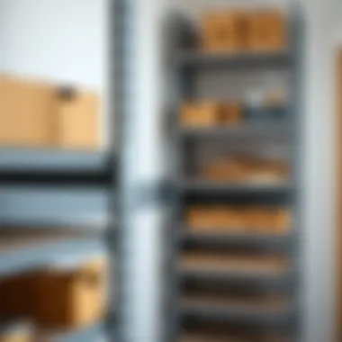 Close-up of durable metal storage shelves