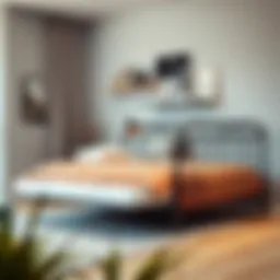 Stylish metal full bed with trundle in modern bedroom