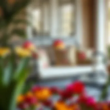 Decorative Setup of a Metal Glider Couch Aesthetic arrangement of a metal glider couch with decorative cushions