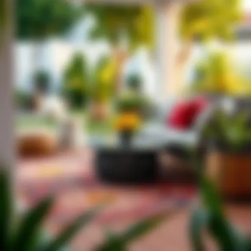 An elegant multicolor outdoor rug enhancing a patio setting
