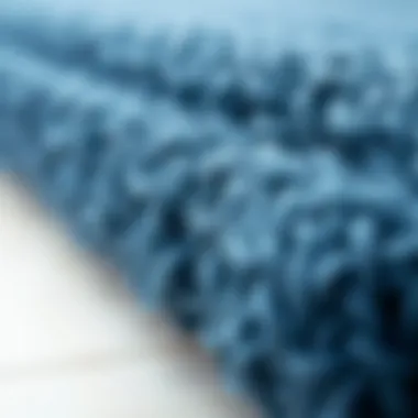 Close-up of navy blue bath rug texture and fabric details
