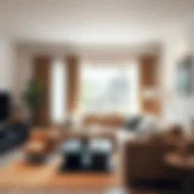 Stylish interior featuring oak curtain rods in a cozy living room