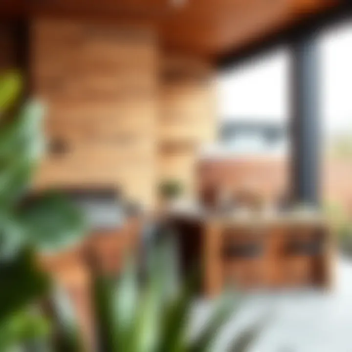 Contemporary outdoor kitchen featuring wood panel cladding