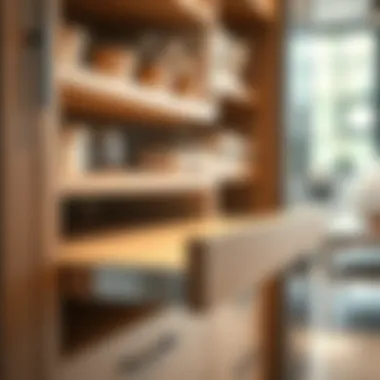 Close-up view of a modern pull-out shelf system with sleek design