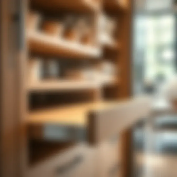 Close-up view of a modern pull-out shelf system with sleek design