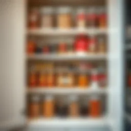 Stylish pantry pull-out shelving showcasing organized spices and jars