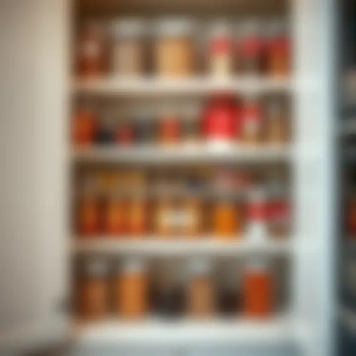 Stylish pantry pull-out shelving showcasing organized spices and jars