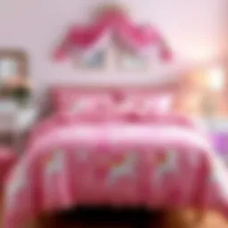 Elegant pink unicorn twin bedding set featuring whimsical designs