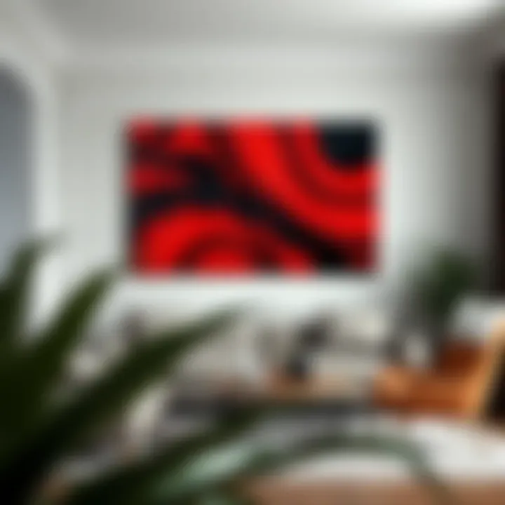 Sophisticated red and black canvas art piece that enhances interior ambiance