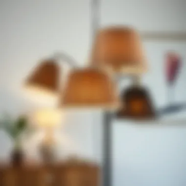 Materials used in five-head floor lamp shades including fabric and glass