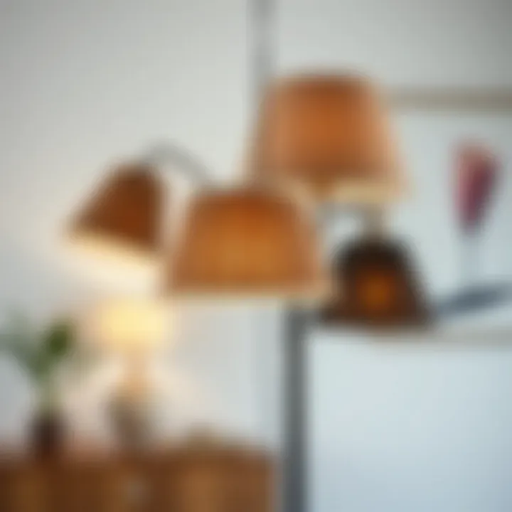 Materials used in five-head floor lamp shades including fabric and glass