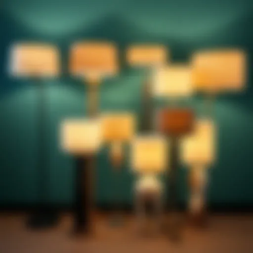 Variety of replacement shades for five-head floor lamps showcasing different styles