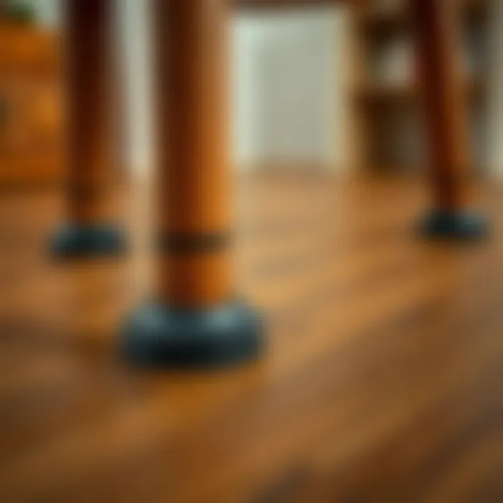 Installation of a table leg feet protector on a wooden table