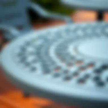 Close-up of round plastic outdoor table showcasing texture and design