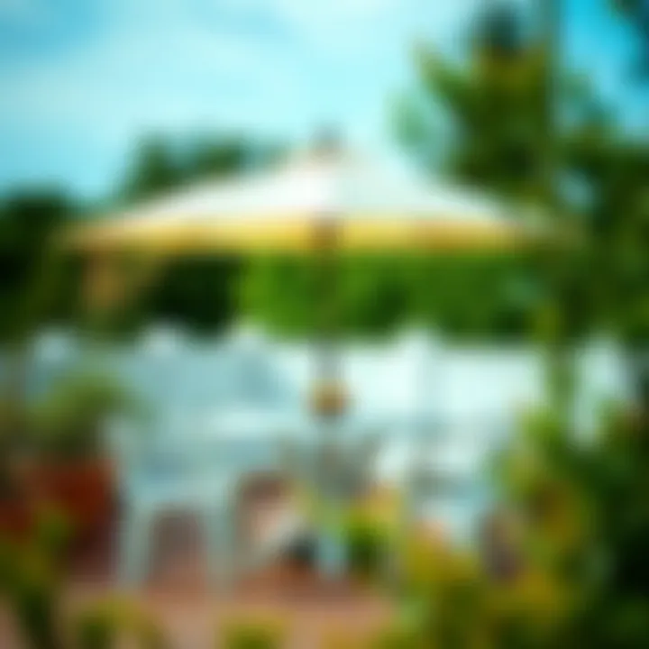 Stylish round plastic outdoor furniture set under a patio umbrella