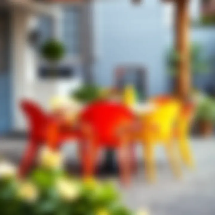 Vibrant round plastic chairs arranged around a table for outdoor dining