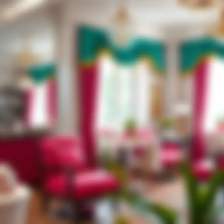 Chic Vibrant Valances Adding Flair to Salon Spaces Chic salon adorned with vibrant valances