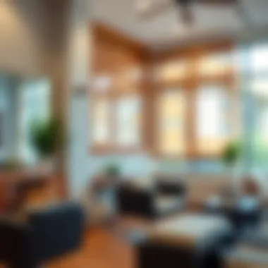 Stylish Wooden Blinds Providing Privacy in Salons Stylish salon with wooden blinds for privacy