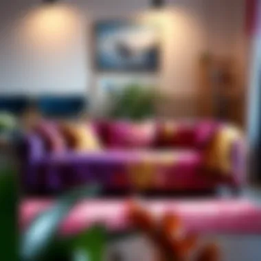 Stylish Sectional Couch with Vibrant Cover A stylish sectional couch adorned with a vibrant cover